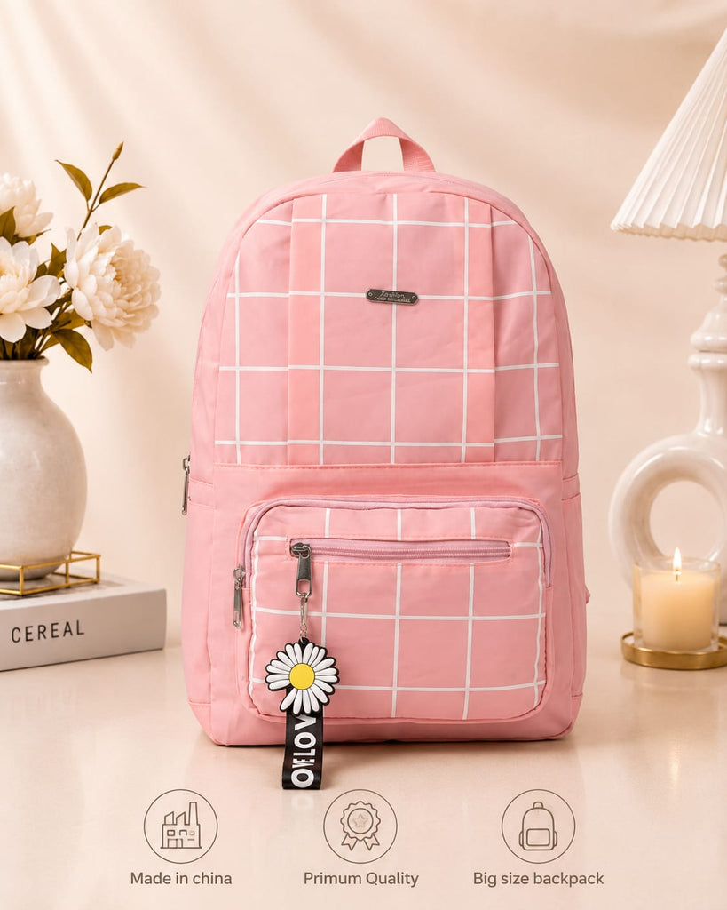 Premium Grid Design Backpack for Students | Lightweight School & College Bag - Black