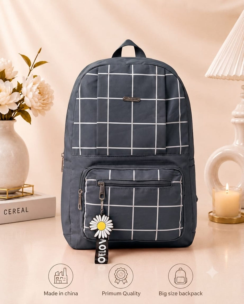 Premium Grid Design Backpack for Students | Lightweight School & College Bag - Black