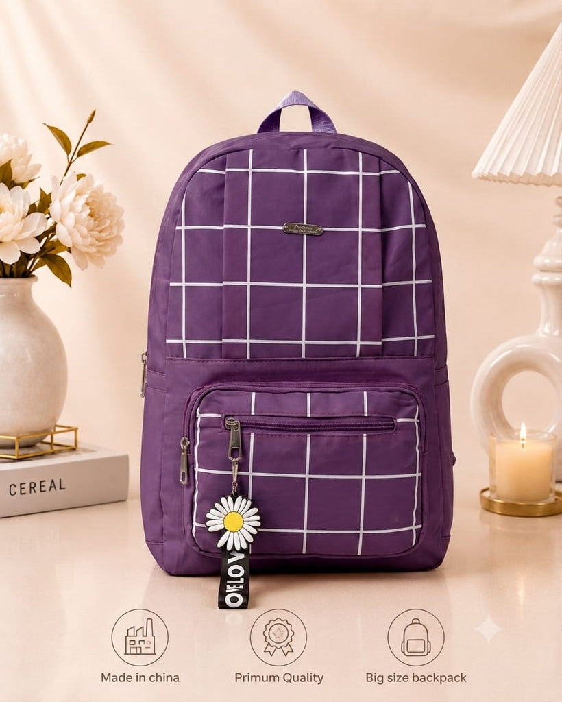 Premium Grid Design Backpack for Students | Lightweight School & College Bag - Black