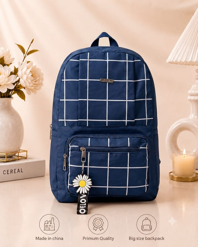Premium Grid Design Backpack for Students | Lightweight School & College Bag - Black