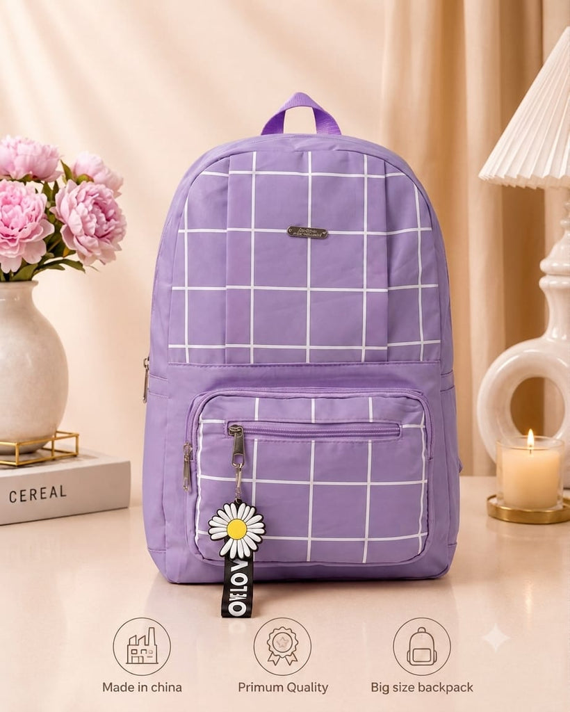 Premium Grid Design Backpack for Students | Lightweight School & College Bag - Black
