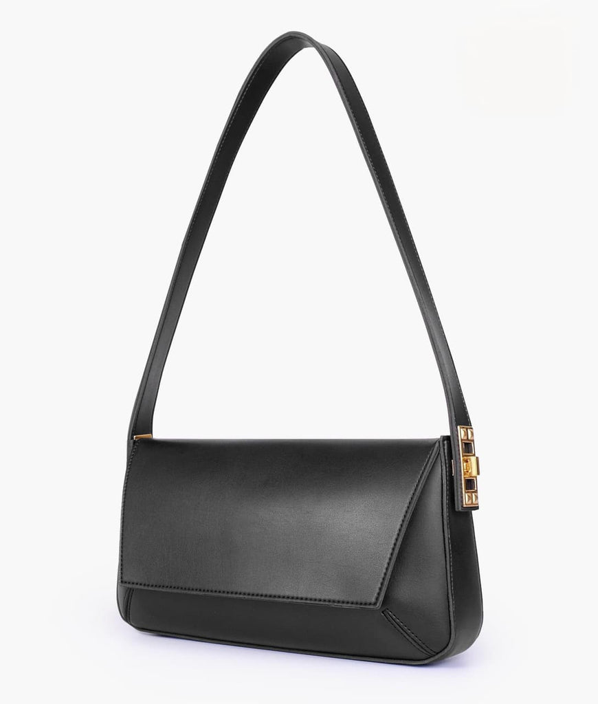 Elegant Flap Shoulder Purse - Black