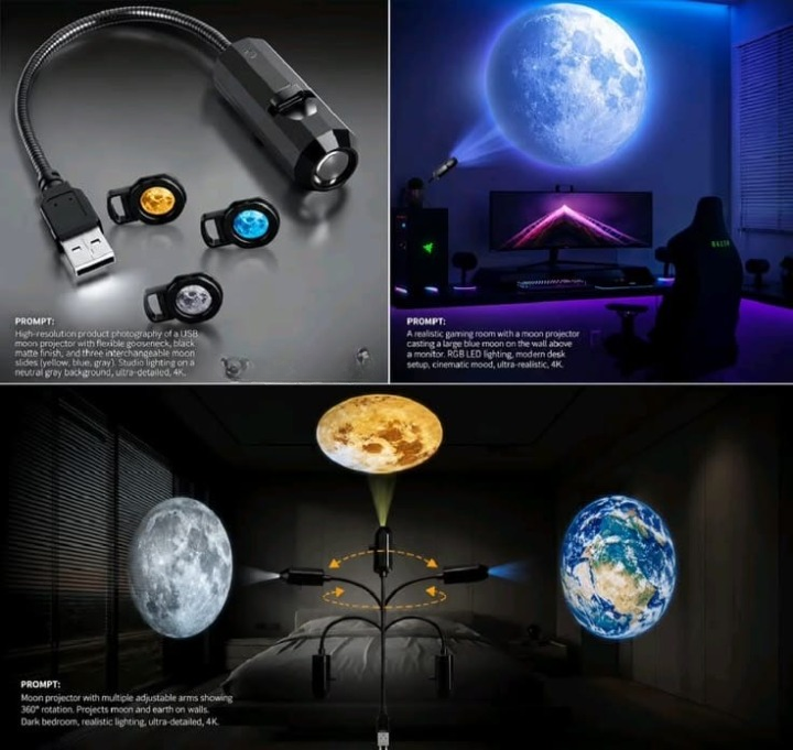 USB Flexible Moon & Earth Projection Light with 6 lenses