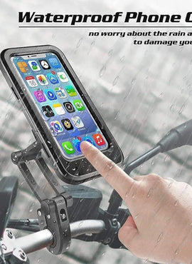 Waterproof Bike Phone Mount - 360° Rotatable Motorcycle & Bicycle Mobile Holder - Adjustable Touch Screen Handlebar Phone Support for All Bikes