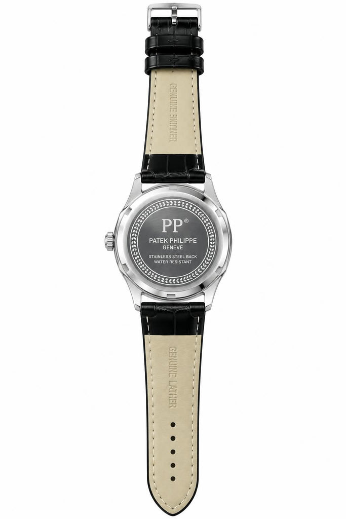 Patek Philippe Inspired Leather Strap Watch - Timepiece Accessory Designed For Wrist Timekeeping And Daily Fashion Routine - black strap
