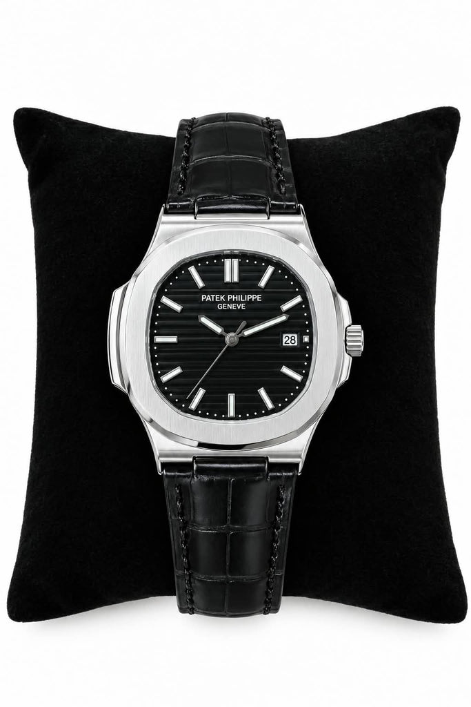 Patek Philippe Inspired Leather Strap Watch - Timepiece Accessory Designed For Wrist Timekeeping And Daily Fashion Routine - black strap