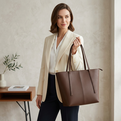 Brown Rexine Tote Bag for Girls School Office Use