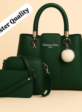 Green Leather 3Pcs Women Handbag Set