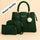 Green Leather 3Pcs Women Handbag Set