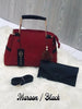 Mustard Coffee Leather Handbag with Wallet & Strap