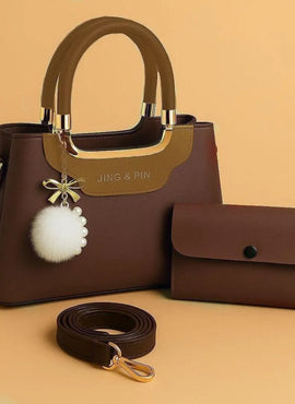 Pink Synthetic Leather Handbag with Belt & Keychain for Girls