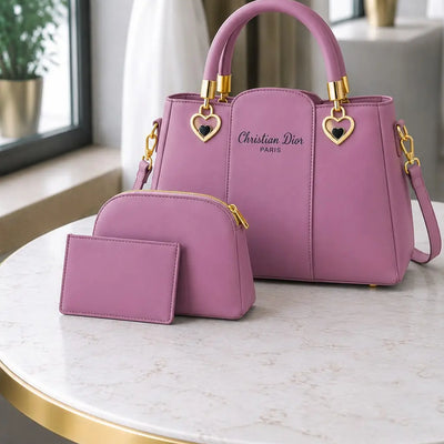 Girl's Leather Plain Hand Bag Set